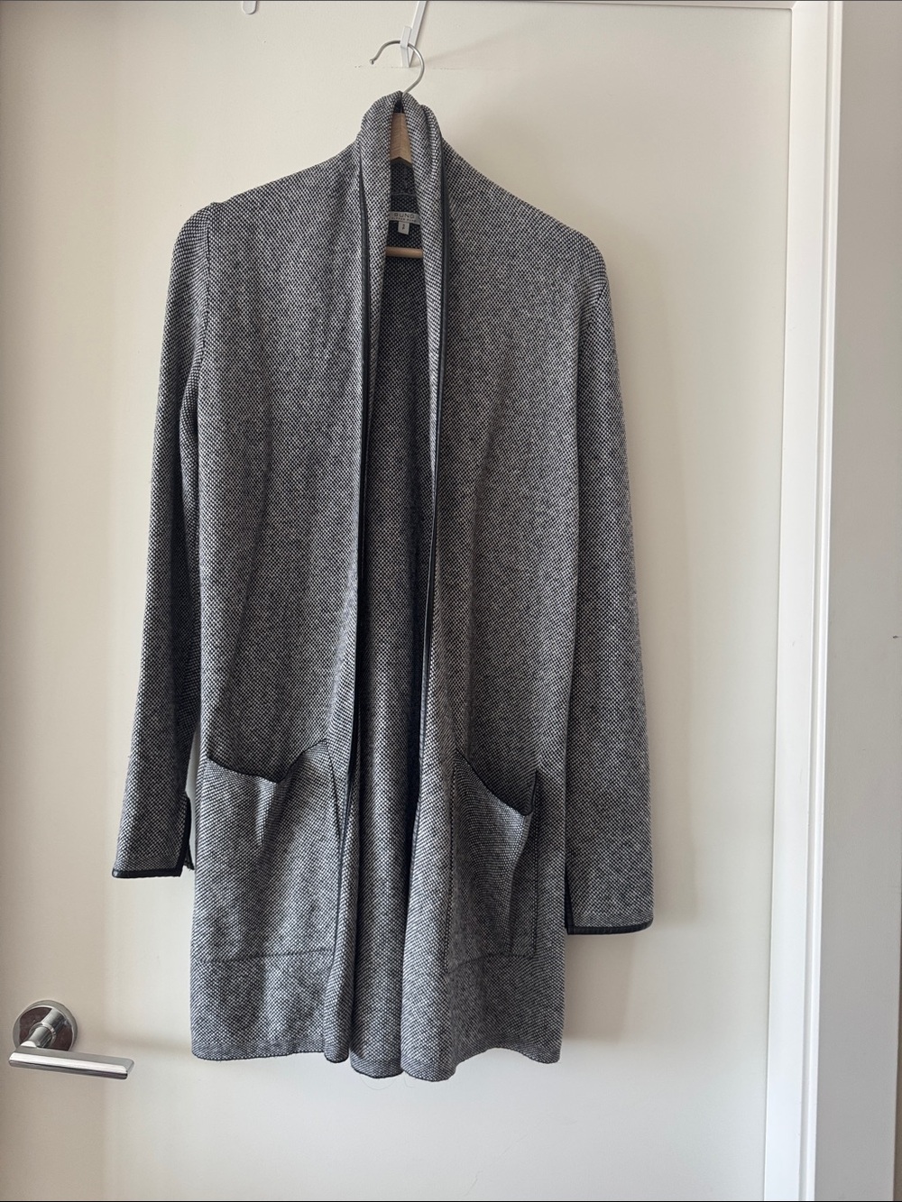 Alfred Sung Black White Marled Open Front Knit Cardigan Size Small - Picture 1 of 9